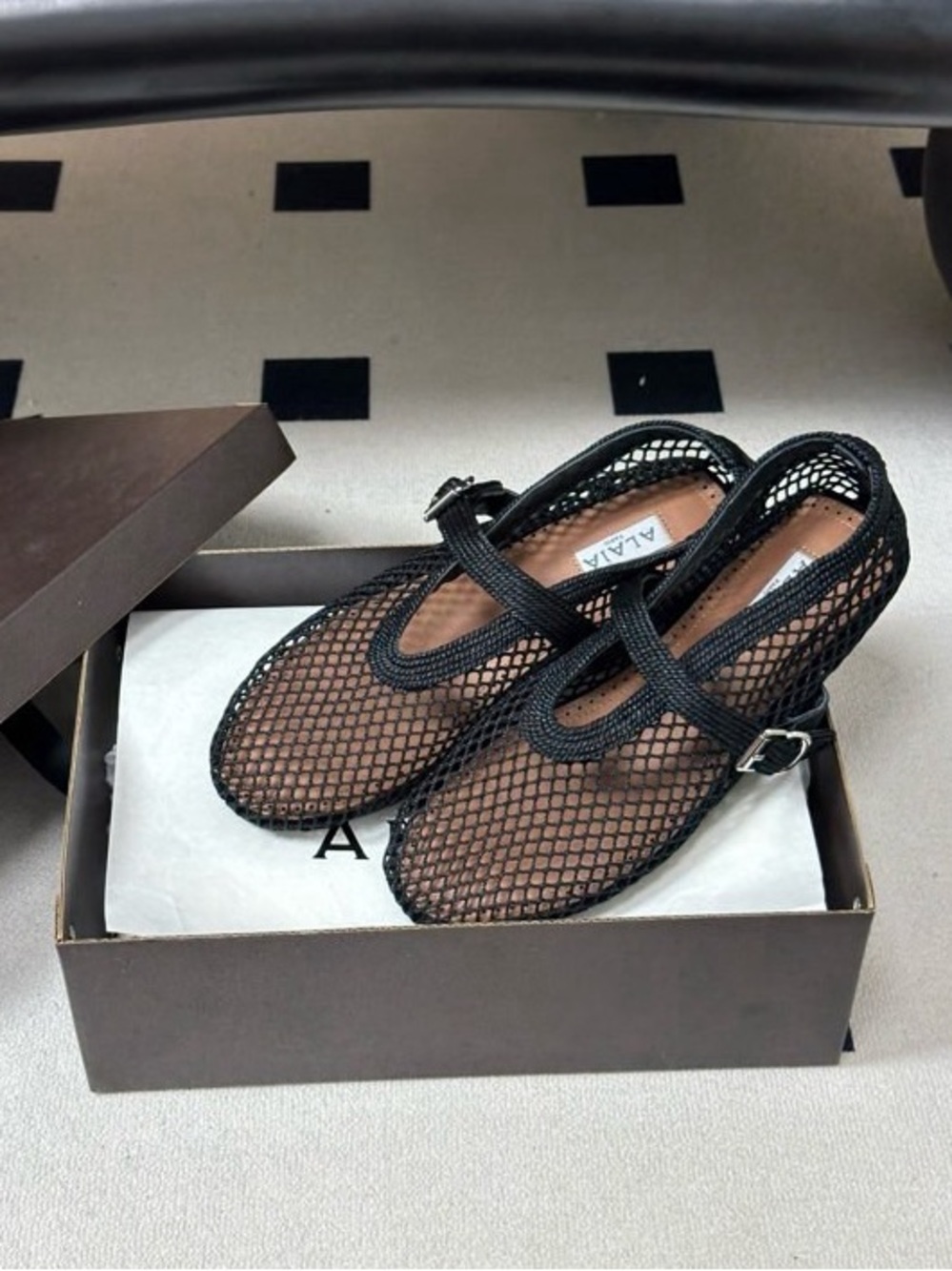 Alaïa Black Mesh Mary Jane Mule Slide Sandals - Picture 5 of 9